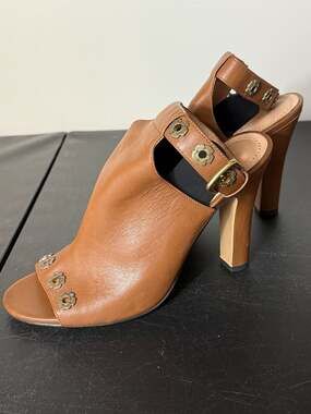 Coach Eddison Tea Rose Embellished Leather Slingback Sandals